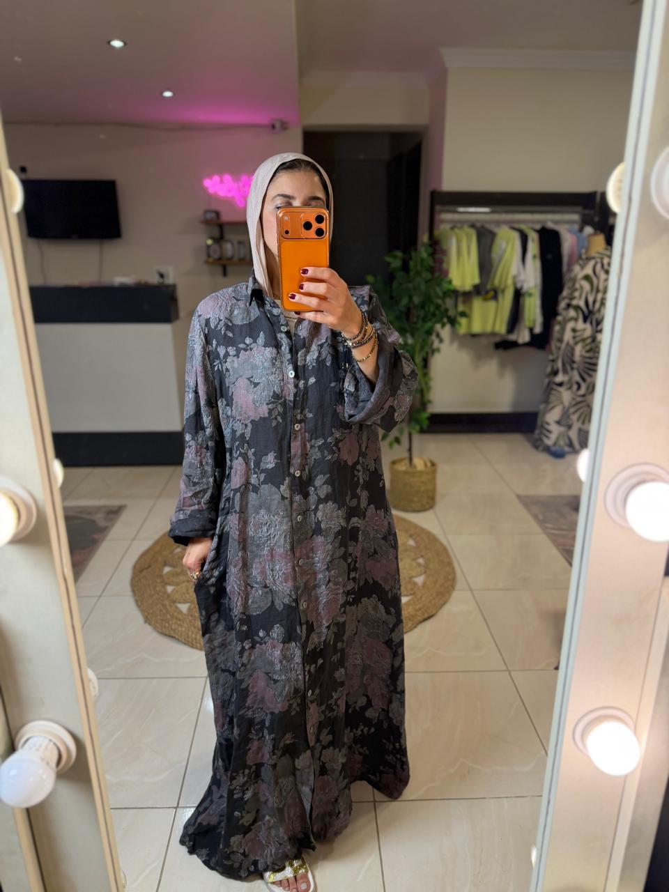 Italian Dark Gray Floral Dress