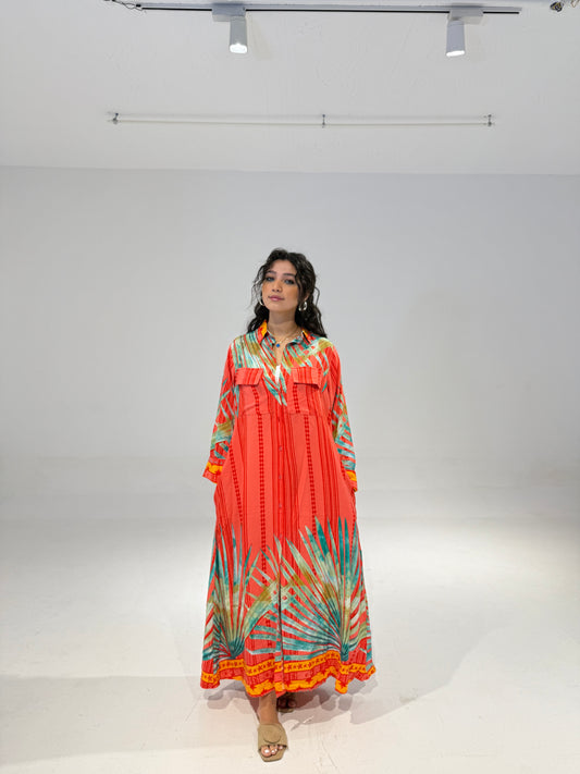 Palmy Dress in Orange Watermelon