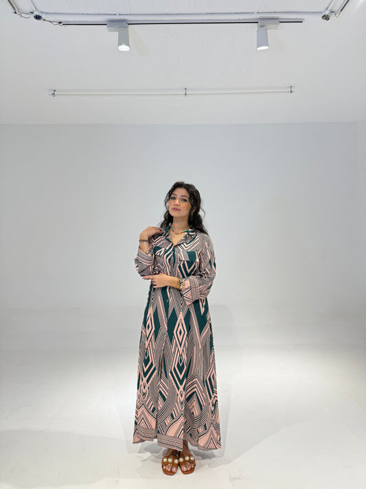 Geo Dress in Green & Pink