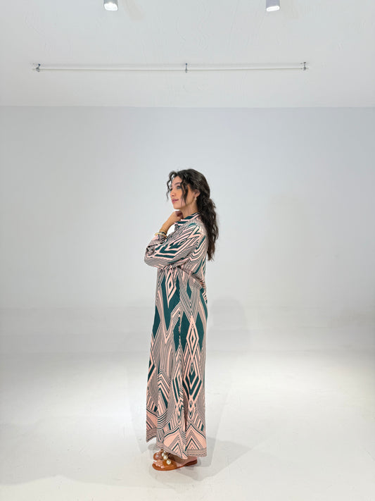 Geo Dress in Green & Pink