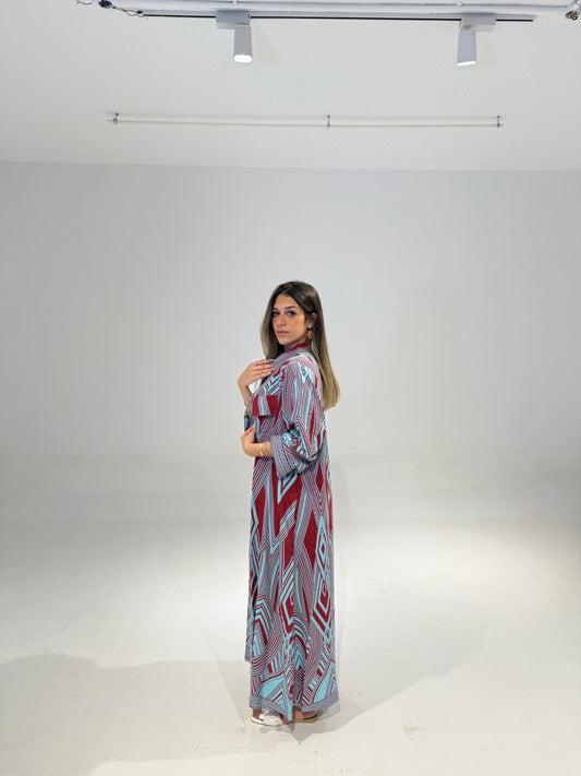 Geo Dress in Burgundy & Baby Blue
