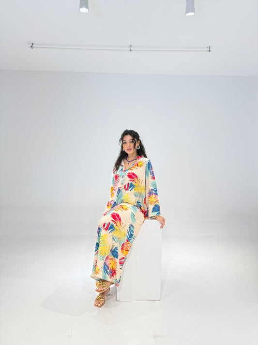 Tropical Dress in Beige