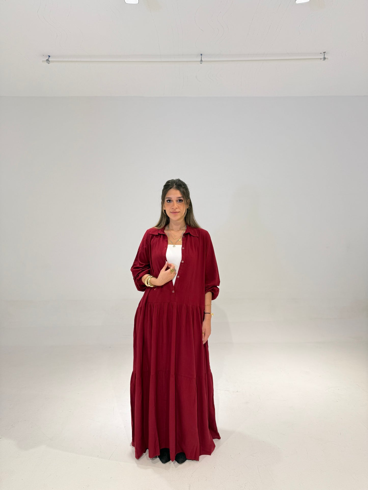 Ruffle Dress in Burgundy