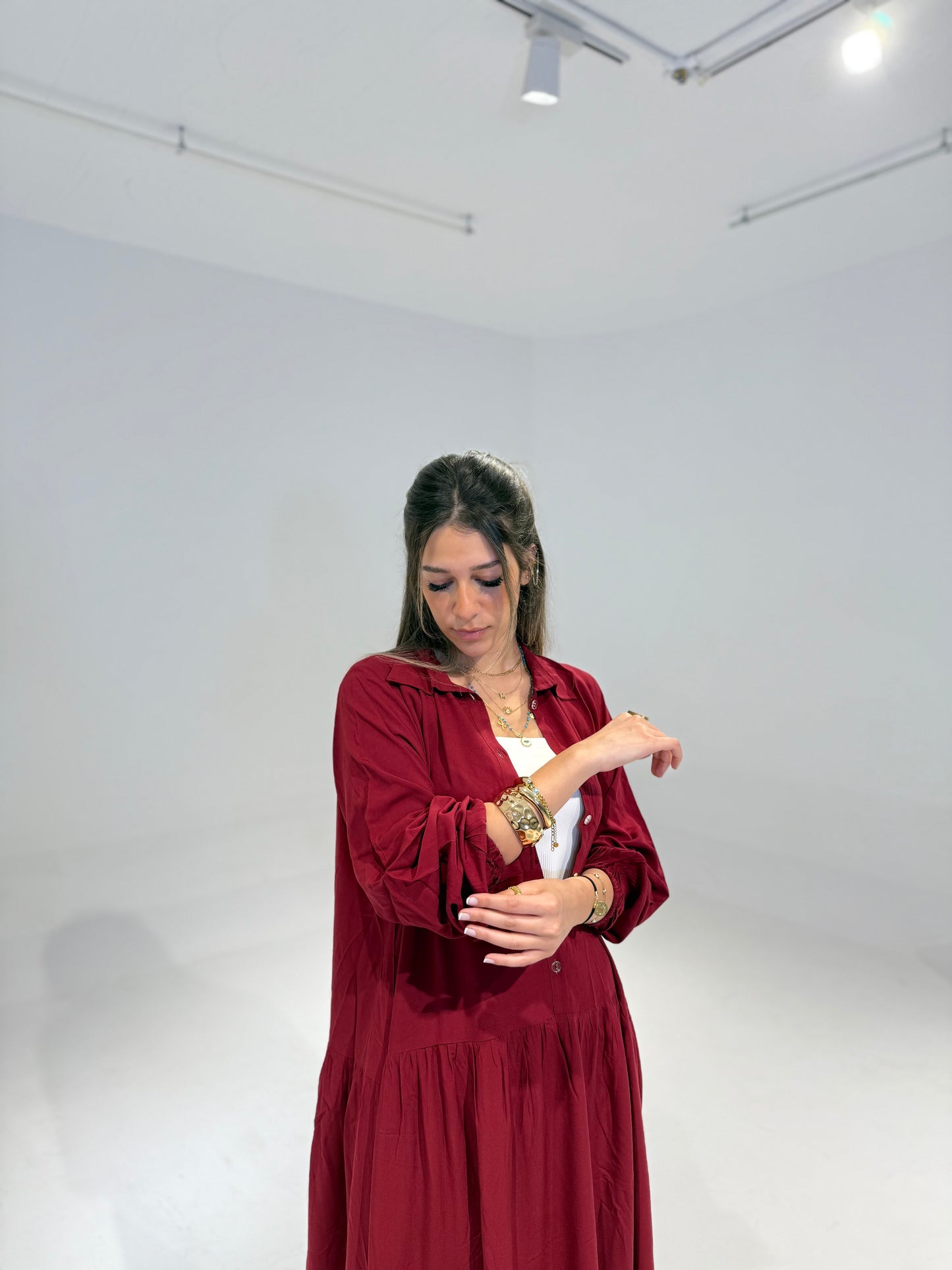 Ruffle Dress in Burgundy