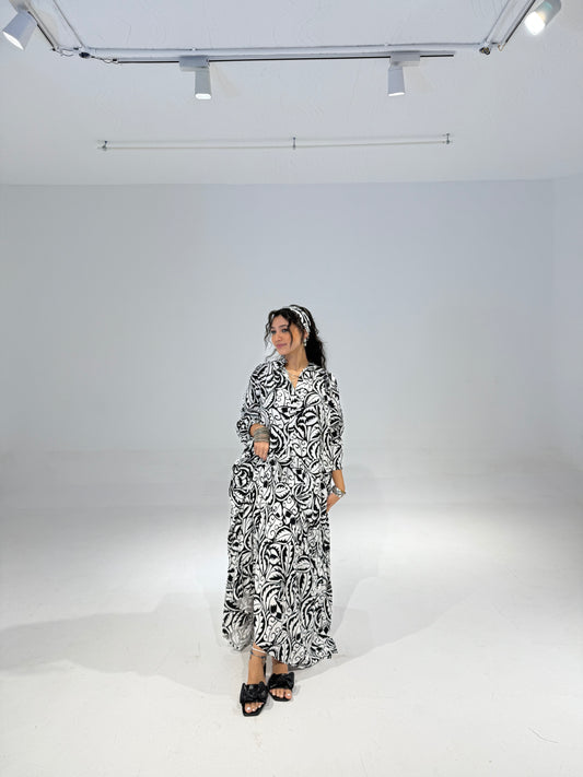 Ruffle Dress in Black &  white