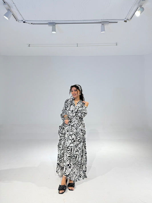 Ruffle Dress in Black &  white