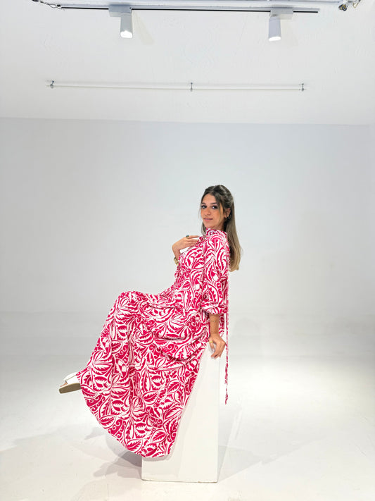 Ruffles Dress in Fuchsia & White