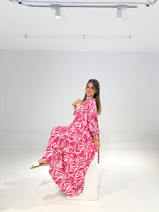 Ruffles Dress in Fuchsia & White