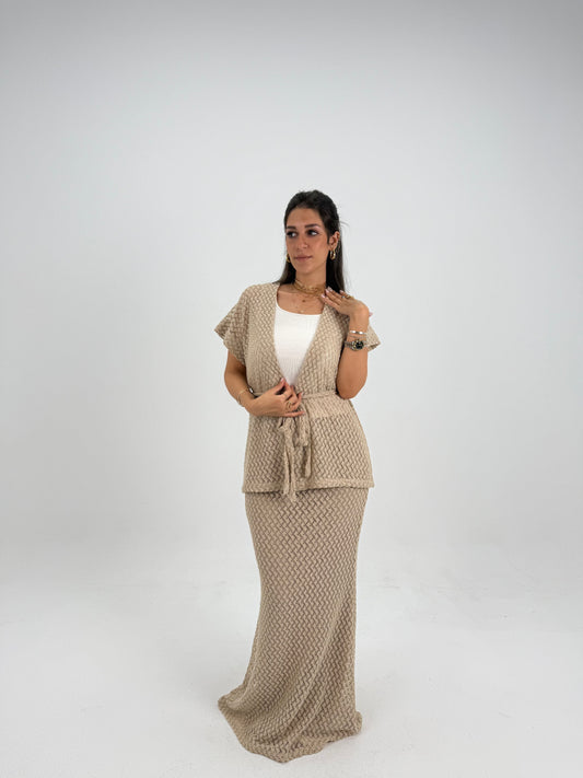 Crochet Short vest in Beige With knitted  skirt