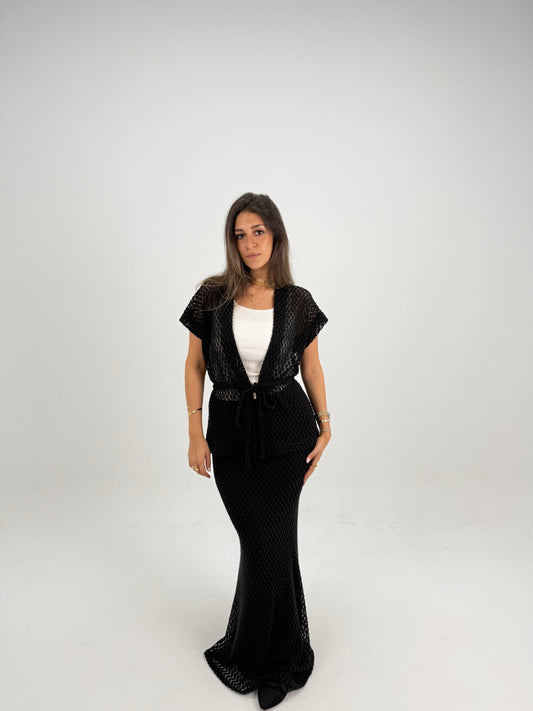 Crochet Short vest in black With knitted  skirt