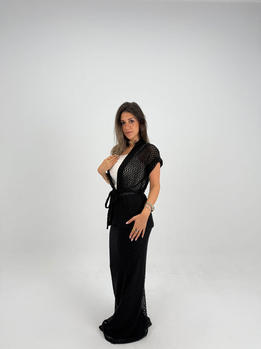 Crochet Short vest in black With knitted  skirt