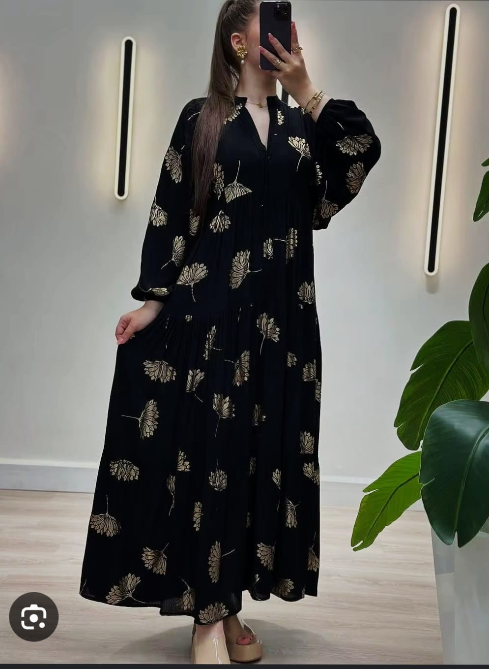 Turkish Dress Black with Golden Flower