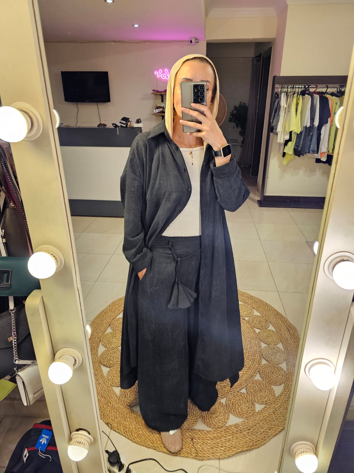 Black Turkish Long linen Set