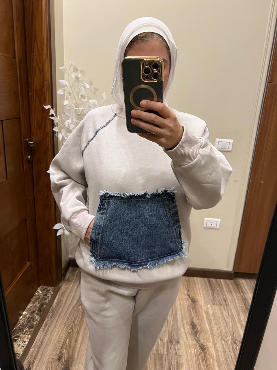 Melton Gray Set with Demin Pocket