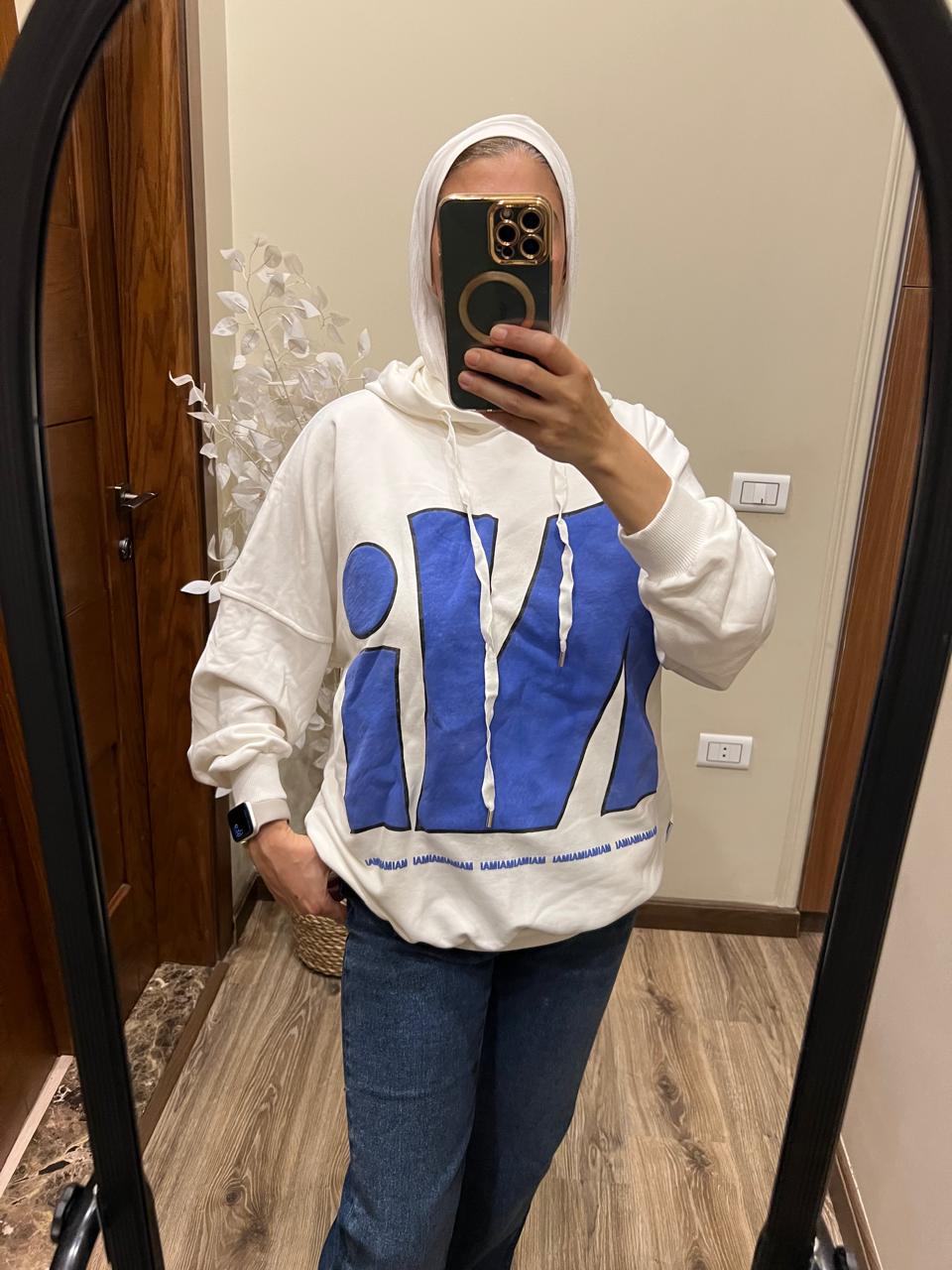 Melton White Sweatshirt with Blue