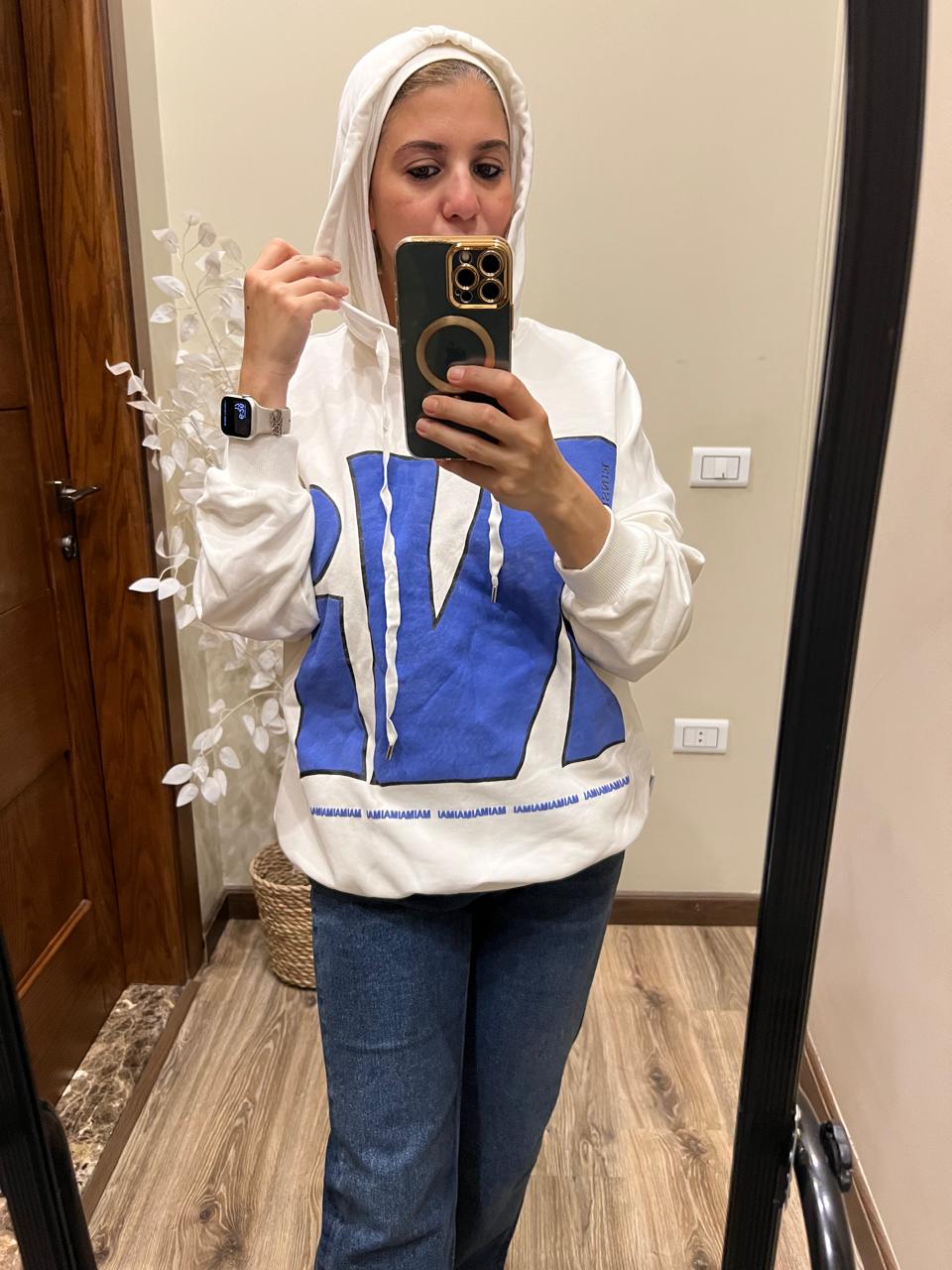 Melton White Sweatshirt with Blue