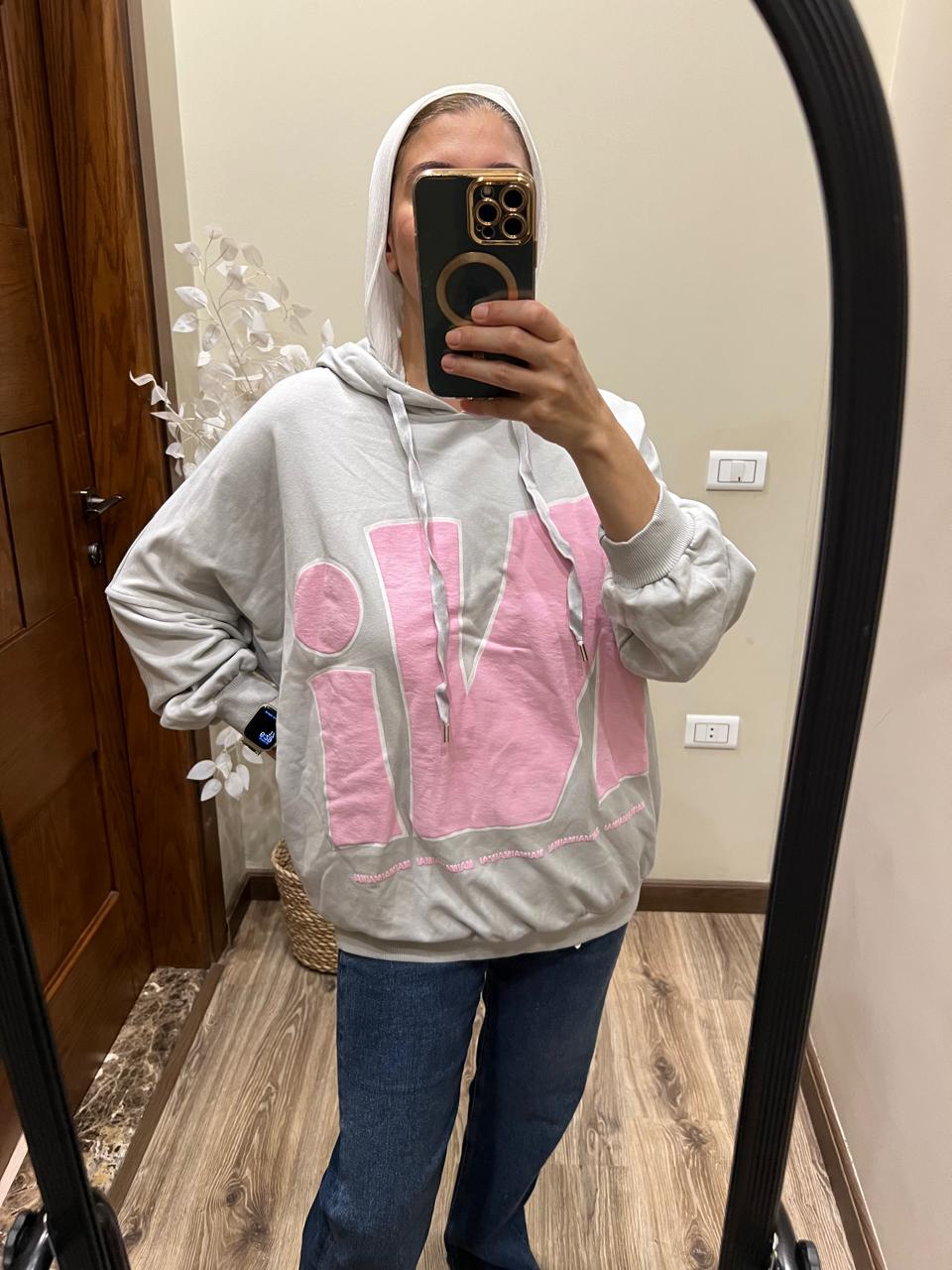 Melton Gray Sweatshirt with Pink