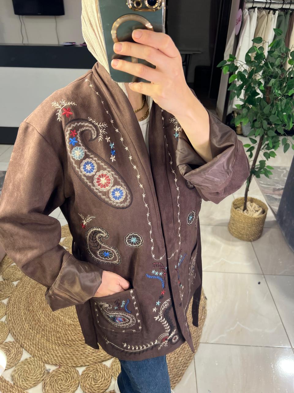 Brown Embroidered Suede Jacket