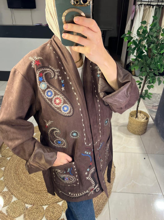 Brown Embroidered Suede Jacket