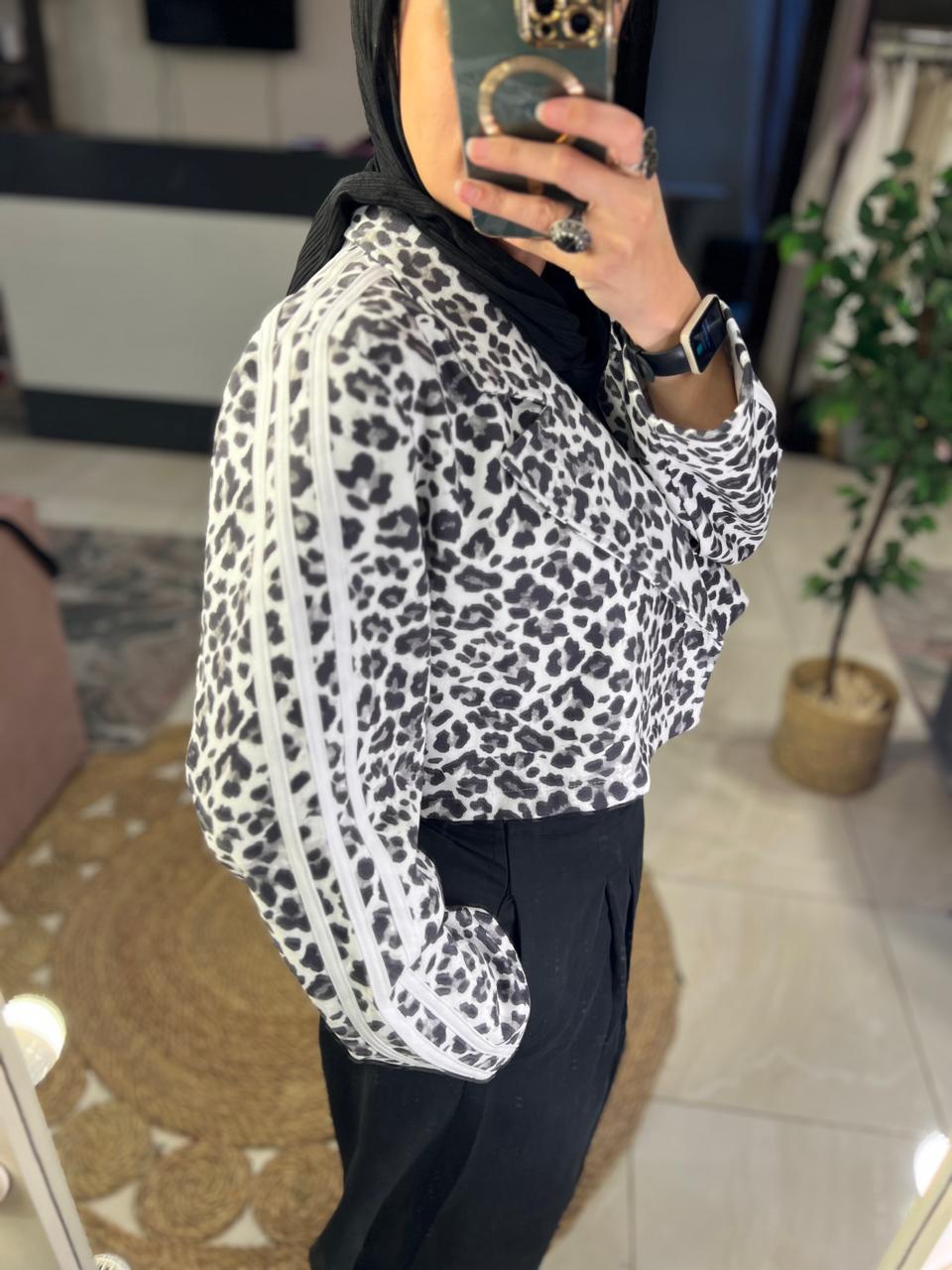 Grey Leopard Cropped Jacket