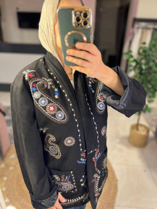 Black Embroidered Suede Jacket