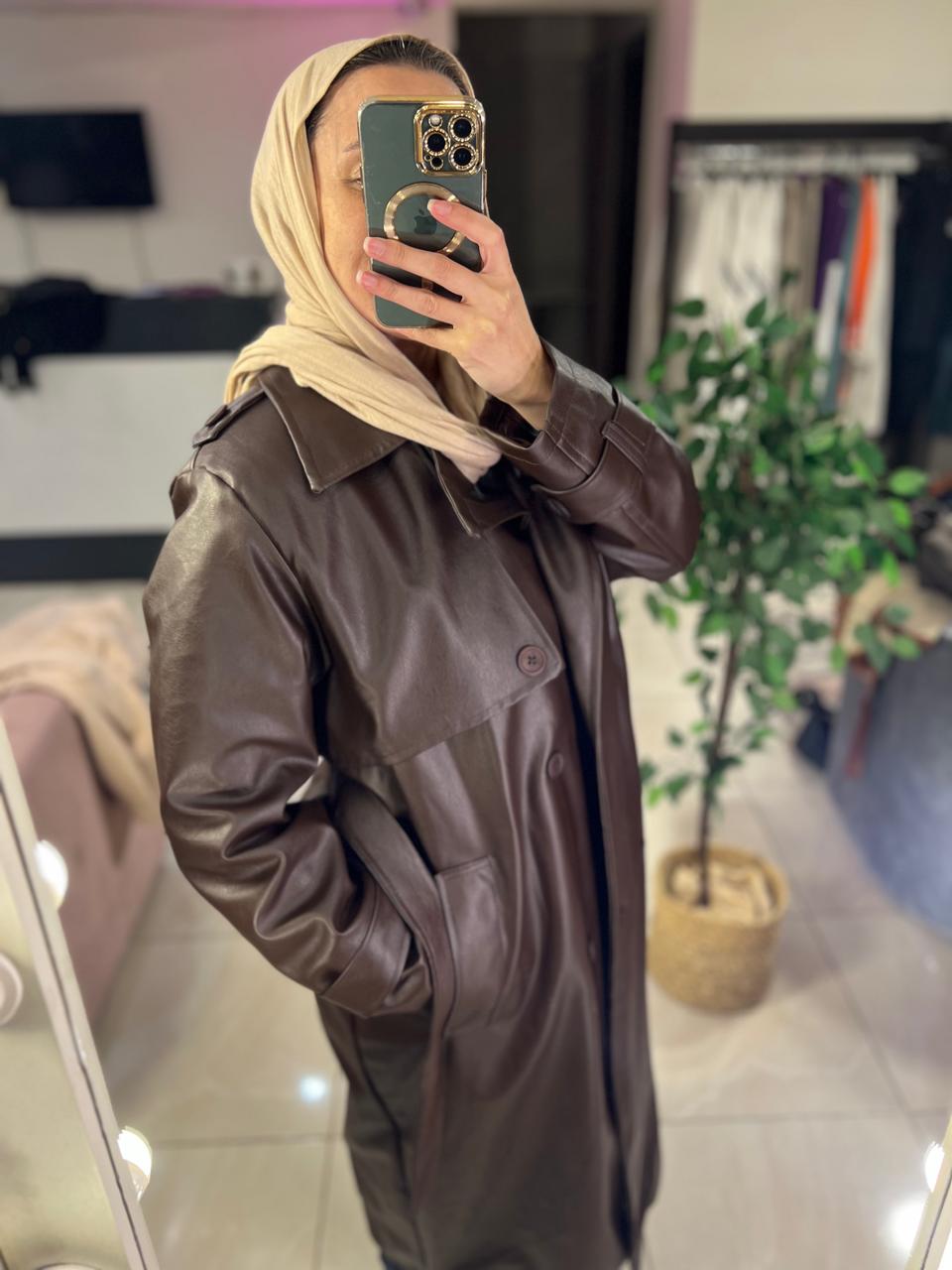 Brown leather coat