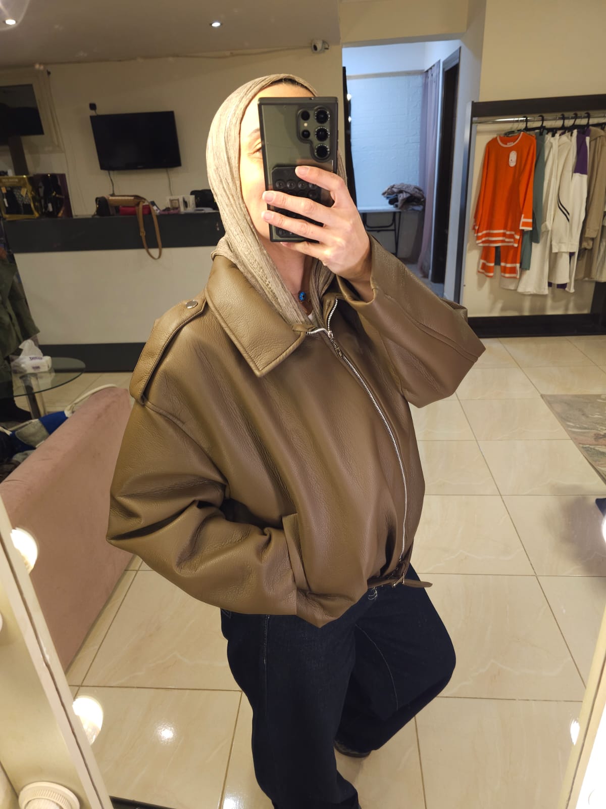 Brown leather jacket