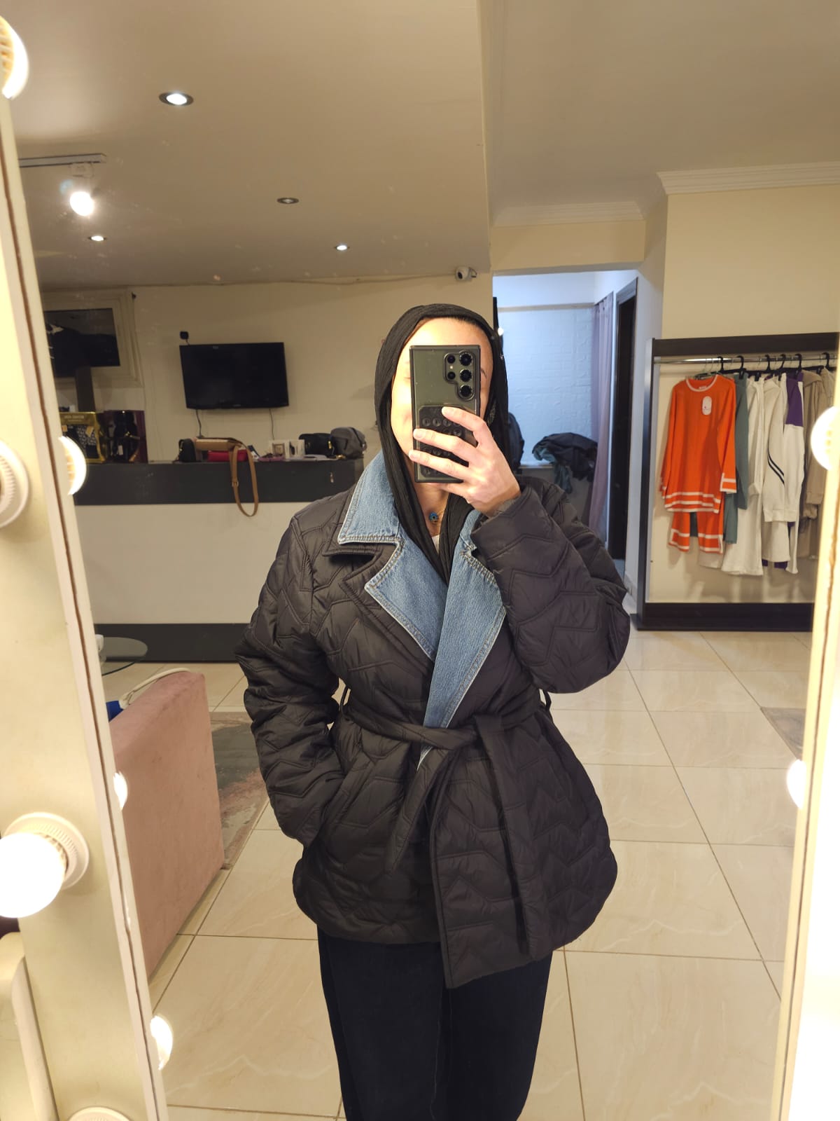 Black Waterproof jacket with jeans coal