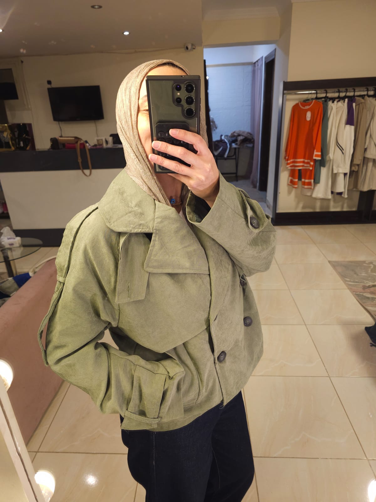 Olive Cropped trench coat