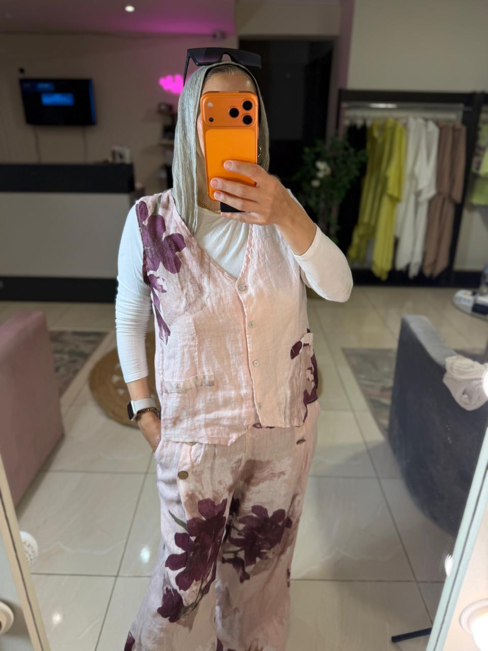 Floral vest linen Italian Set