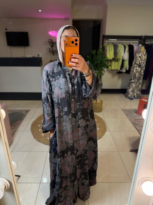 Italian Dark Gray Floral Dress