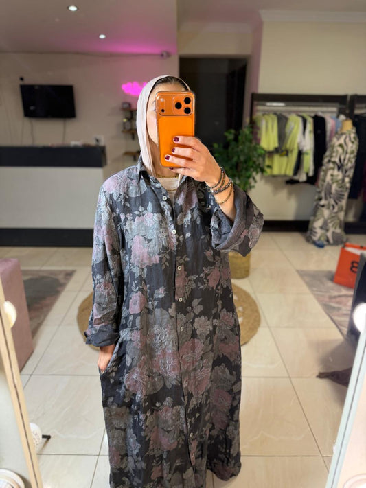 Italian Dark Gray Floral Dress