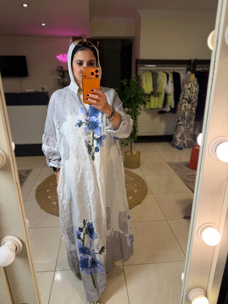 Italian light Gray Floral Dress