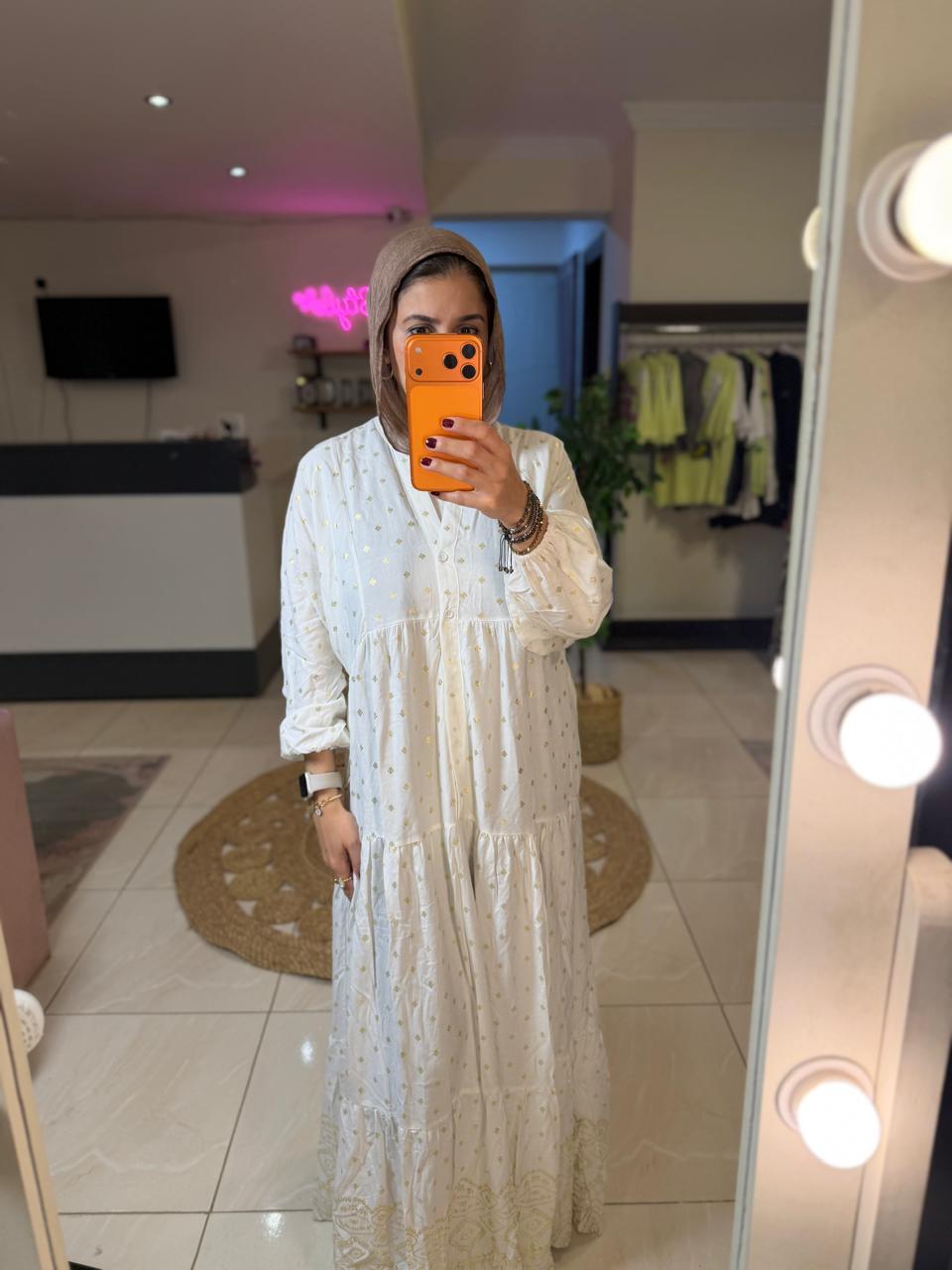 Turkish Dress Off whit & Gold
