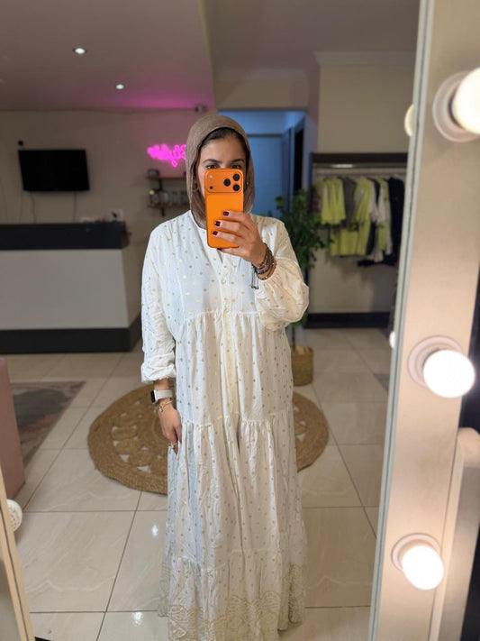Turkish Dress Off whit & Gold