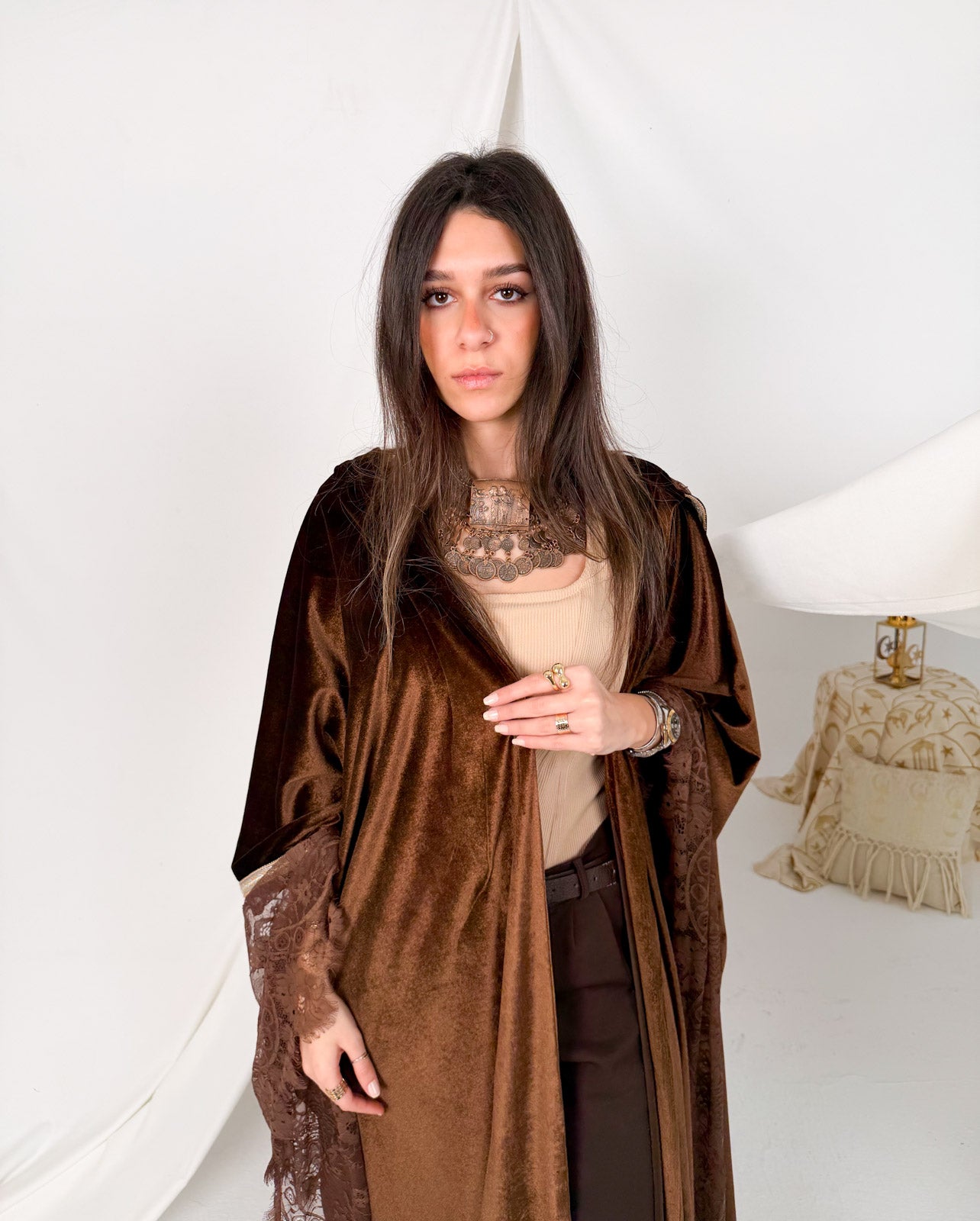 Brown lace kaftan