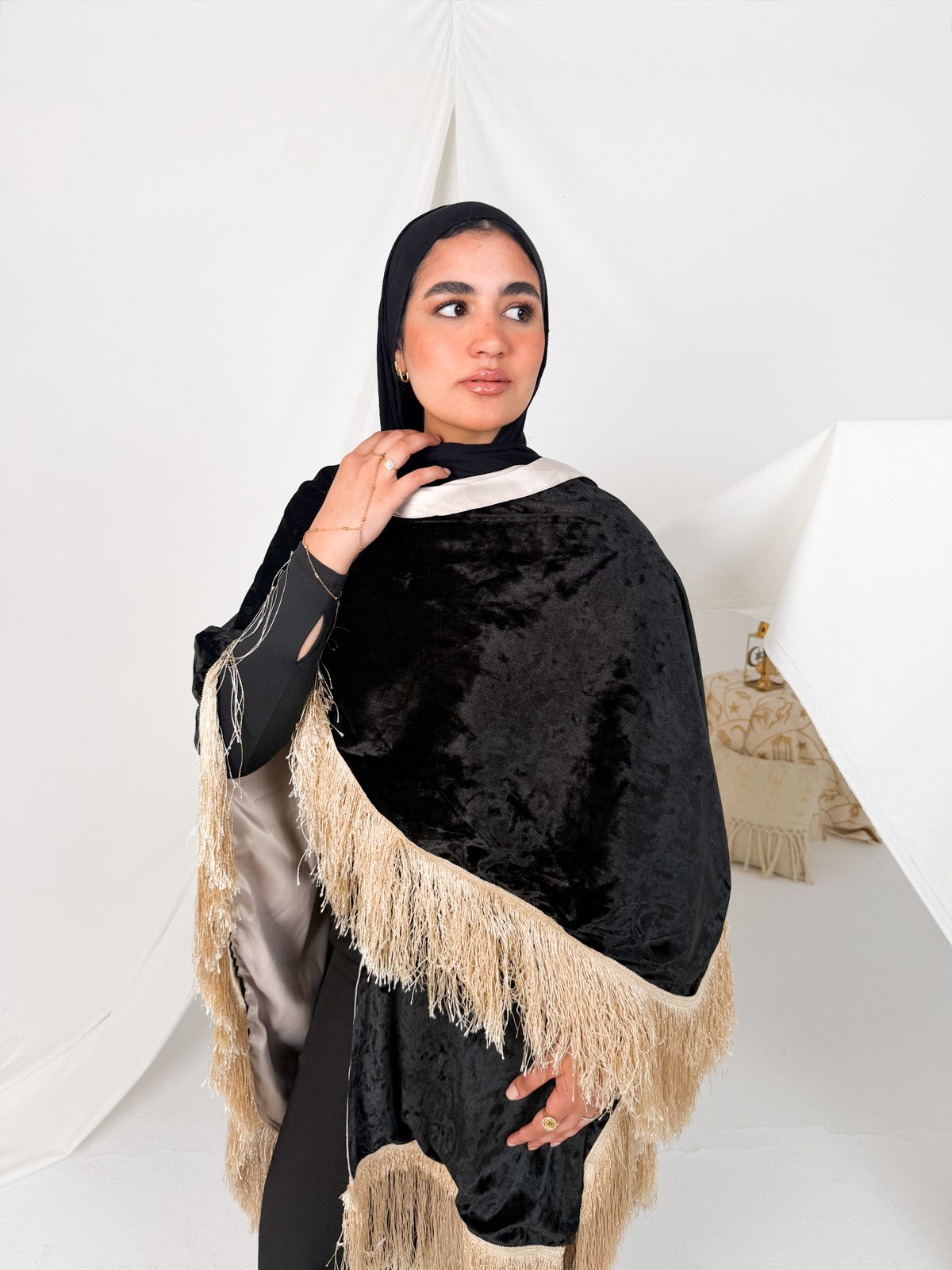 Fringed Velvet Cape