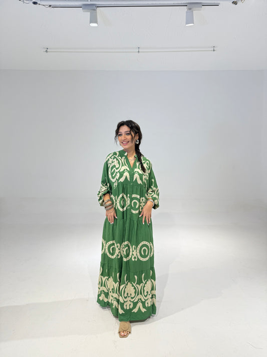 Turkish Dress Green & Beige