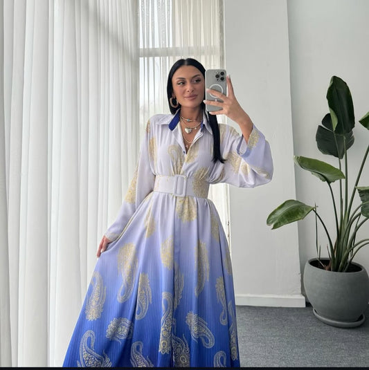 Turkish Dress  Ombre Blue with Belt