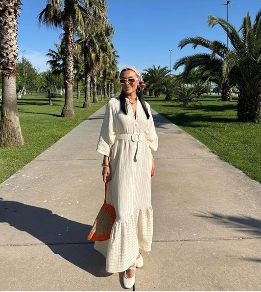 Turkish Dress Linen with Metallic with Belt