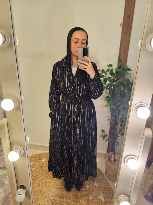 Turkish Dress Balck Glod Stripes with Belt