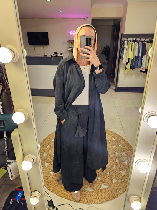 Black Turkish Long  linen Set