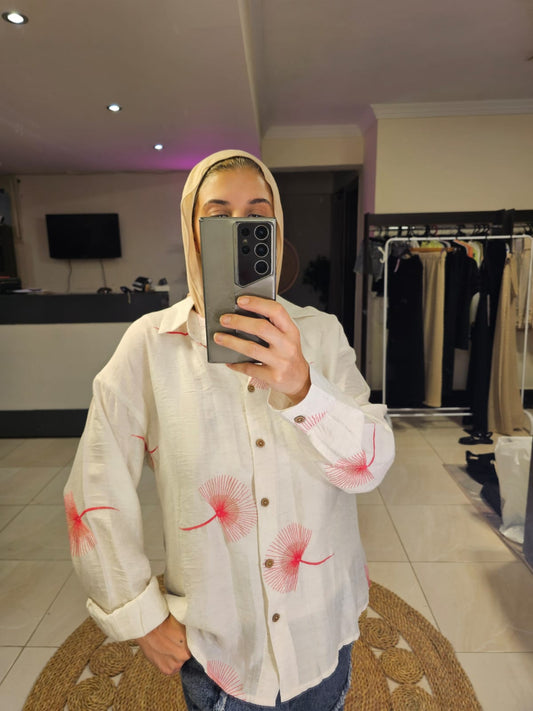Floral white linen Shirt