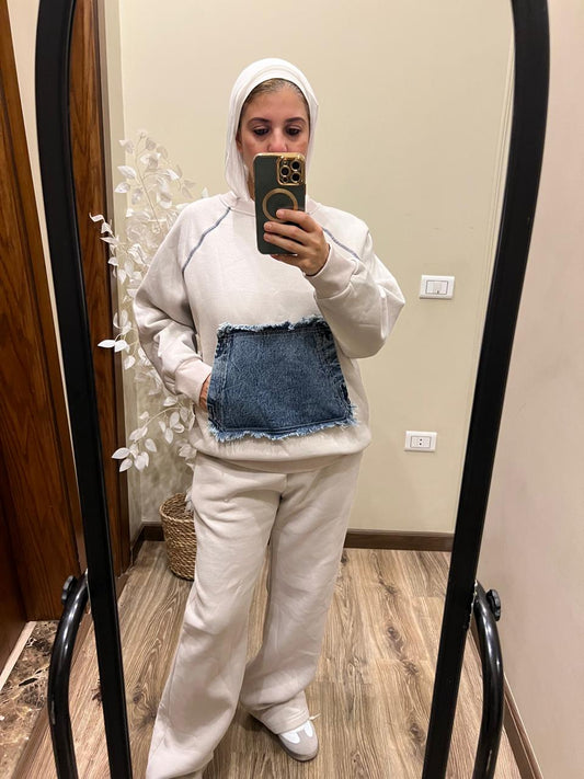 Melton Gray Set with Demin Pocket