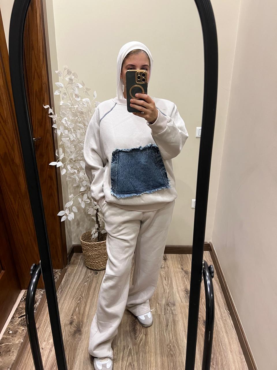 Melton Gray Set with Demin Pocket