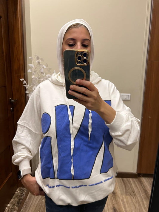 Melton White Sweatshirt with Blue