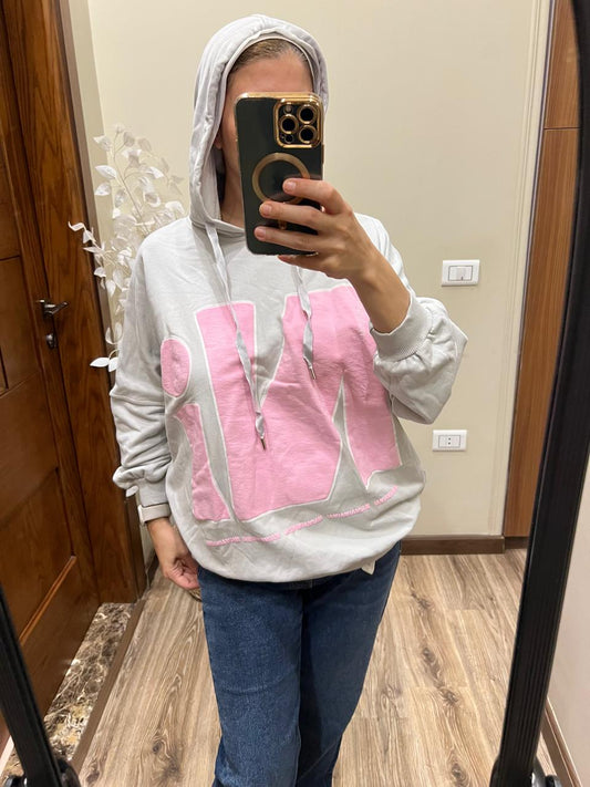 Melton Gray Sweatshirt with Pink