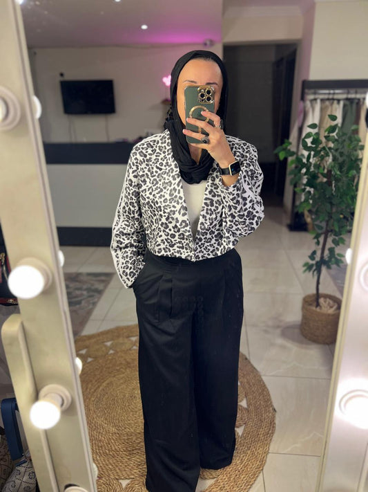 Grey Leopard Cropped Jacket