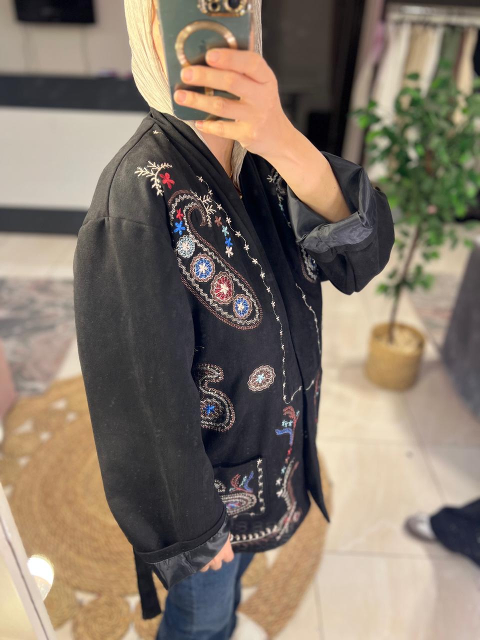 Black  Embroidered Suede Jacket