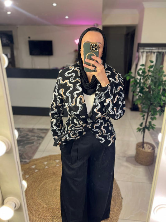 Black  Embroidered Wool Jacket
